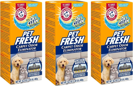 Arm & Hammer Pet Fresh Carpet Odor Eliminator plus Oxi Clean Dirt Fighters (Pack of 3), 48.9 Ounce