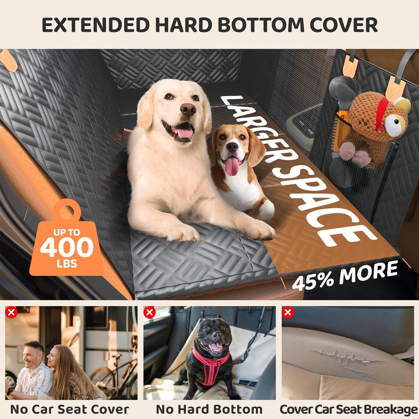 PROZAR Dog Car Seat Cover for Back Seat, Hard Bottom Back Seat Extender for Dog, Back Seat Pet Cover for Dogs - Supports 400Lbs, Waterproof Heavy Duty Scratch Dog Hammock for Car SUV and Small Truck