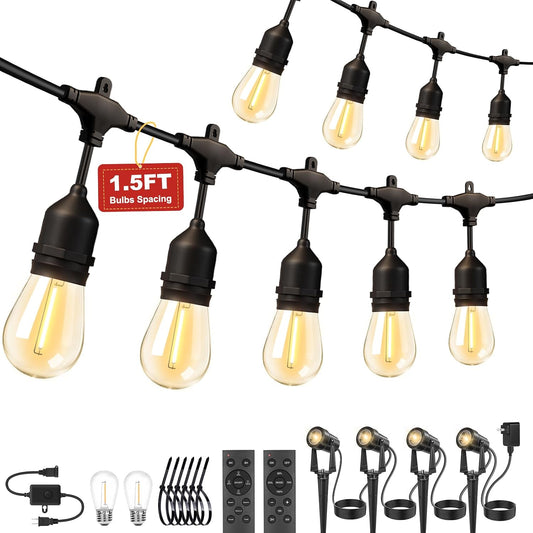 50FT Outdoor String Lights 32Bulbs (1.5FT Bulbs Spacing),120W Dimmer Remote