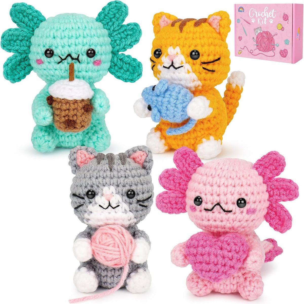 Crochet Kit for Beginners, Axolotls Cat Crochet Kit for Adults Beginner