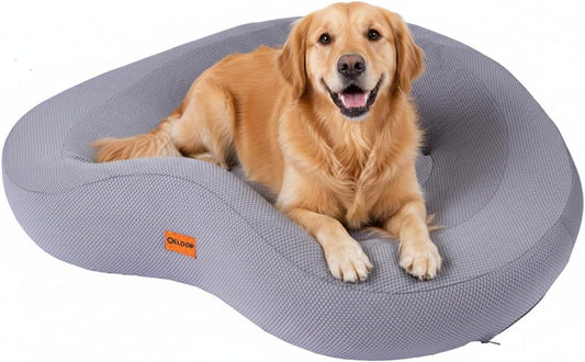 Orthopedic Memory Foam Dog Bed, Large Waterproof Pet Sofa with Sides & Removable Washable Cover, Non-Slip Bottom Supportive Couch for Large Dogs, Gray