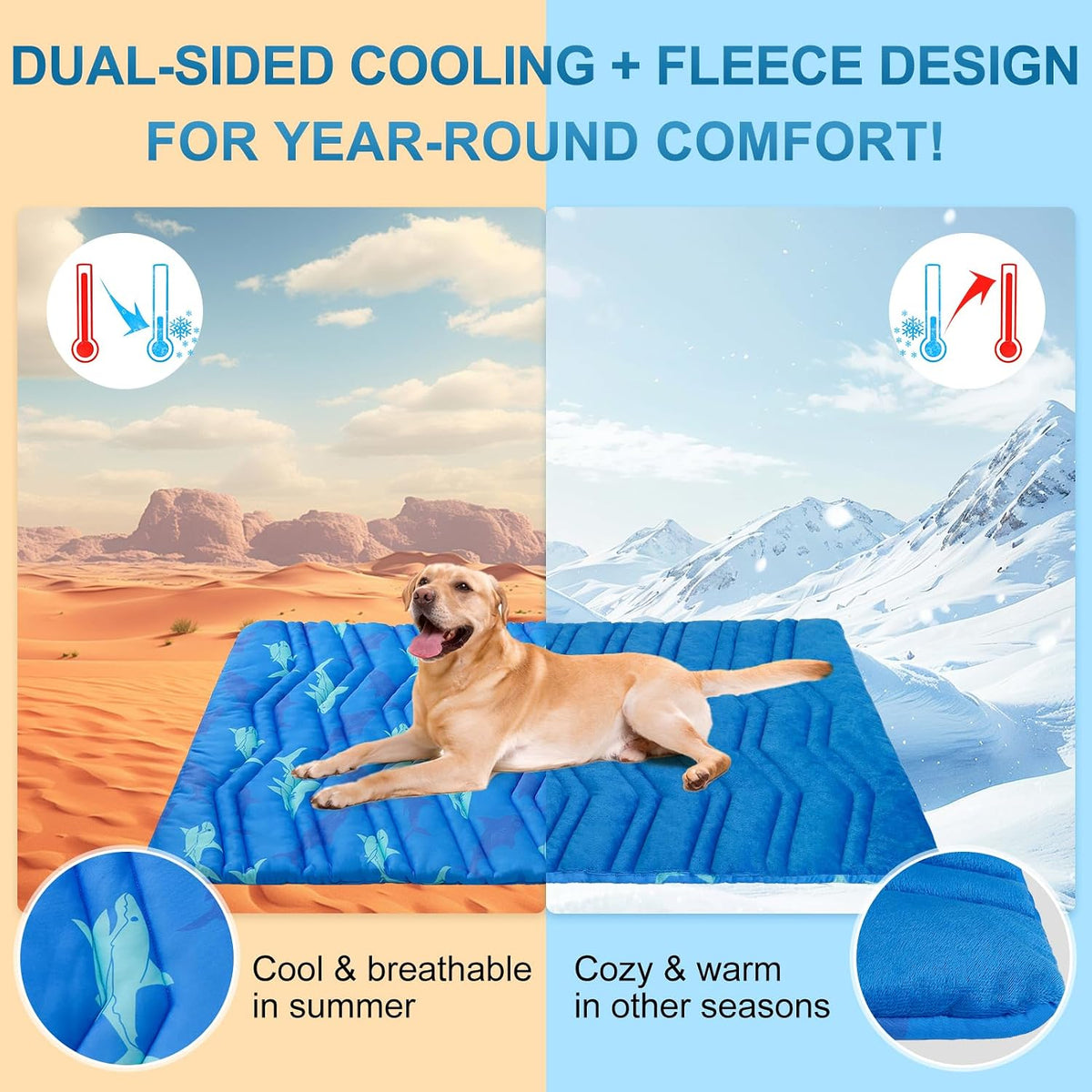 BEAUTYZOO Cooling Mat for Large Dogs, 48X28In Reversible Pad, Self-Cooling