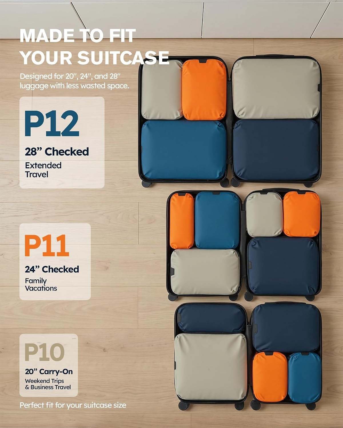 Tolaccea Travel Packing Cubes Set Compression Organizers for 20" Luggage