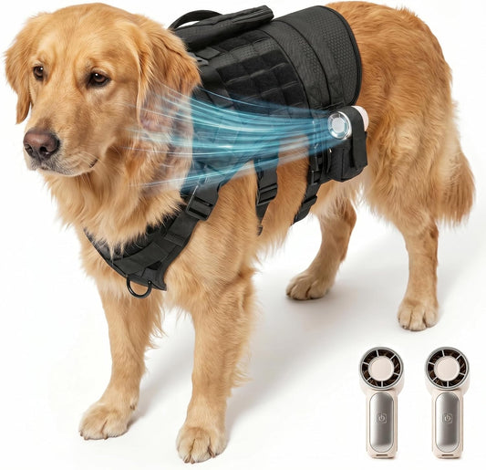 Tactical Dog Harness for Large Dogs, No Pull Adjustable Dog Vest with Fan