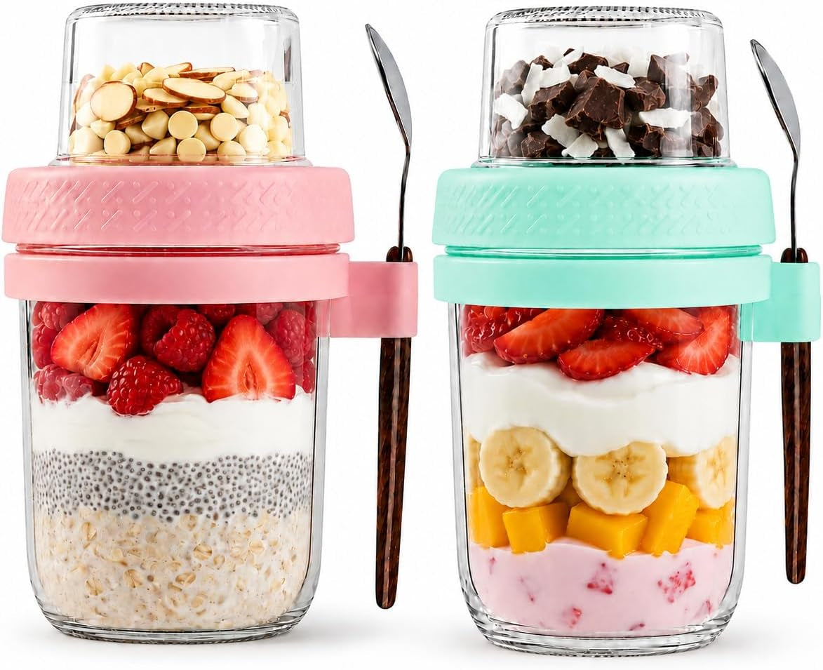 Overnight Oats Containers Glass Jars 2 Pack