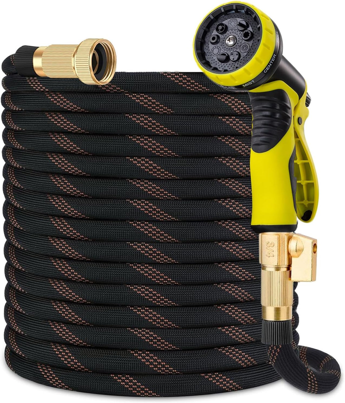 Garden Hose 100Ft, 2026 New Flexible Water Hose with 10 Function Nozzle, Solid Brass Fittings, Lightweight, No Kink, Leak-Proof, Durable Fabric Hose for Gardening, Cleaning, Car Washing