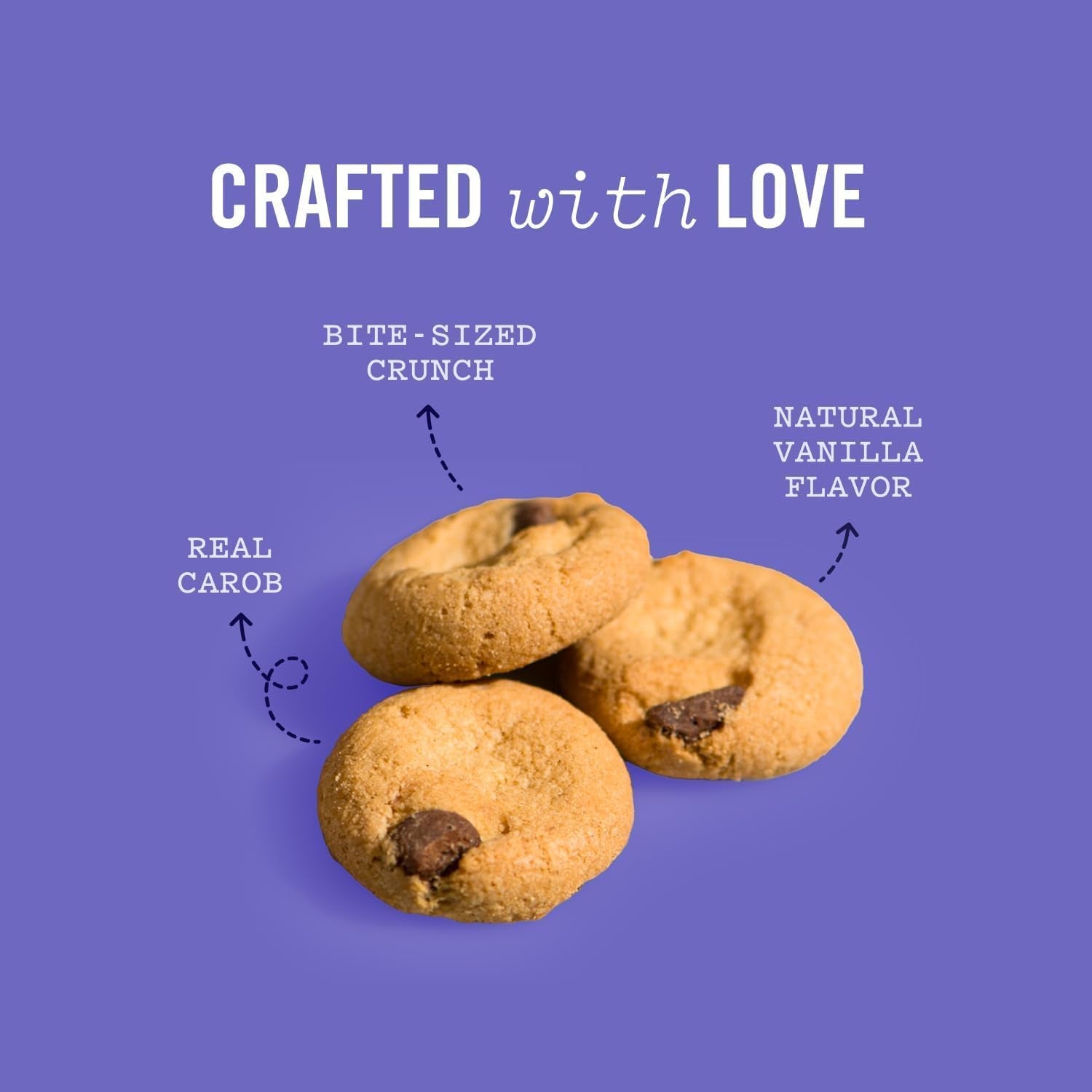 Three Dog Bakery Mini Carob Chip Cookies for Dogs, Crunchy Dog Treats with Real Ingredients, 8 Oz
