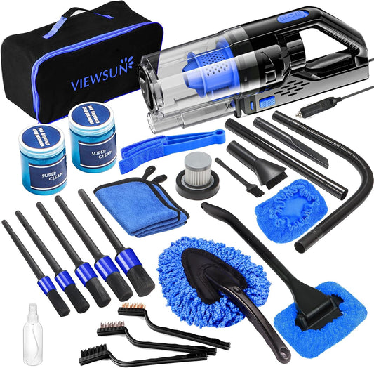 Car Cleaning Kit, Car Interior Detailing Kit with High Power Handheld Vacuum, Detailing Brush Set, Windshield Cleaner, Cleaning Gel, Complete Auto Accessories for Men, Women