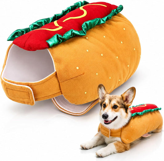 POPETPOP Hot Dog Design Pet Costume, Funny Warm Hoodie for Dogs and Cats, Halloween Christmas Apparel Cosplay for Puppies and Kitten - Size M
