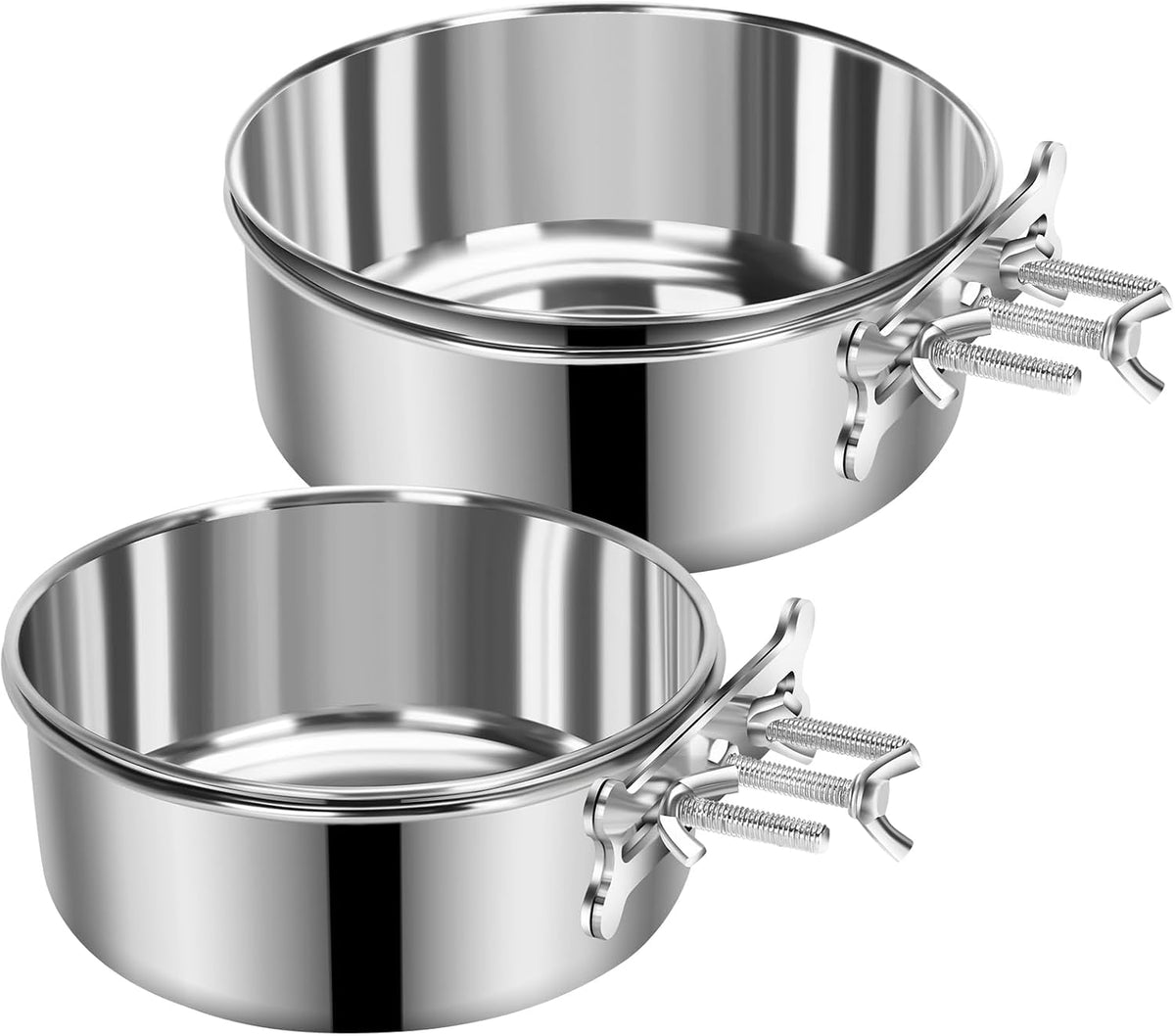 2 Pcs Stainless Steel Medium Dog Hanging Crate Bowl Set, 44 & 31 OZ