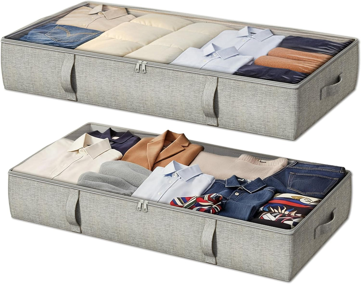 2-Pack under Bed Storage Containers, 6 Inches Tall Clothes Storage, Grey