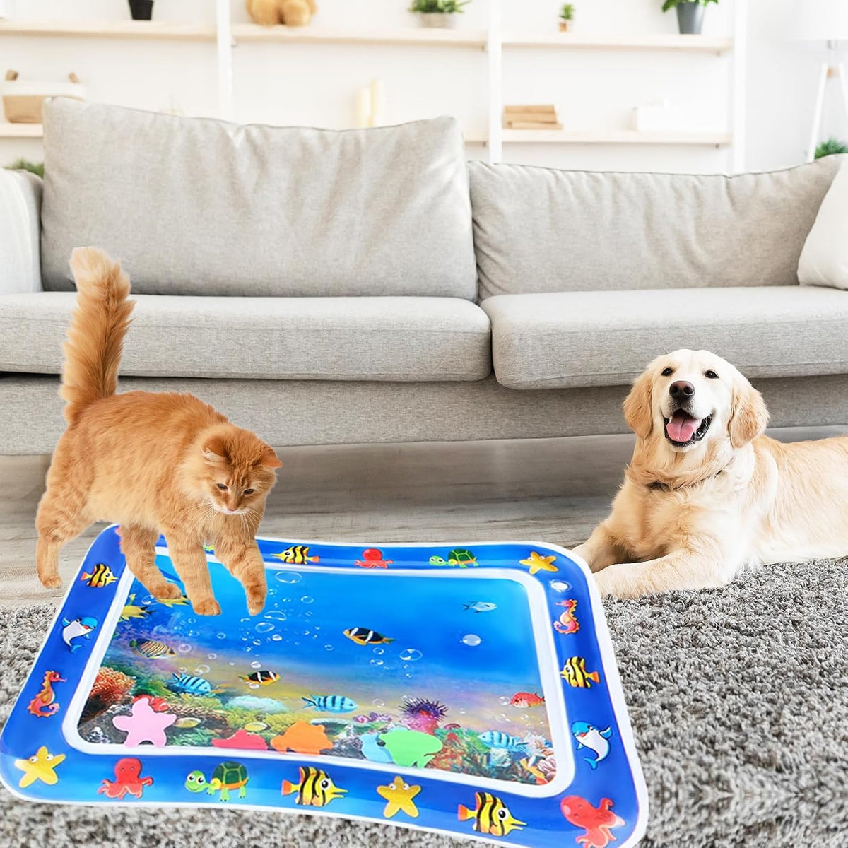 2 PCS Large 2Mm Thickened Cat Water Mat, Interactive Cat Sensor Play Mat for Indoor Cats to Exercise, Anti-Scratch Leak Proof PVC Cooling & Heating Water Bed Enrichment Toy for Cats, Kitty