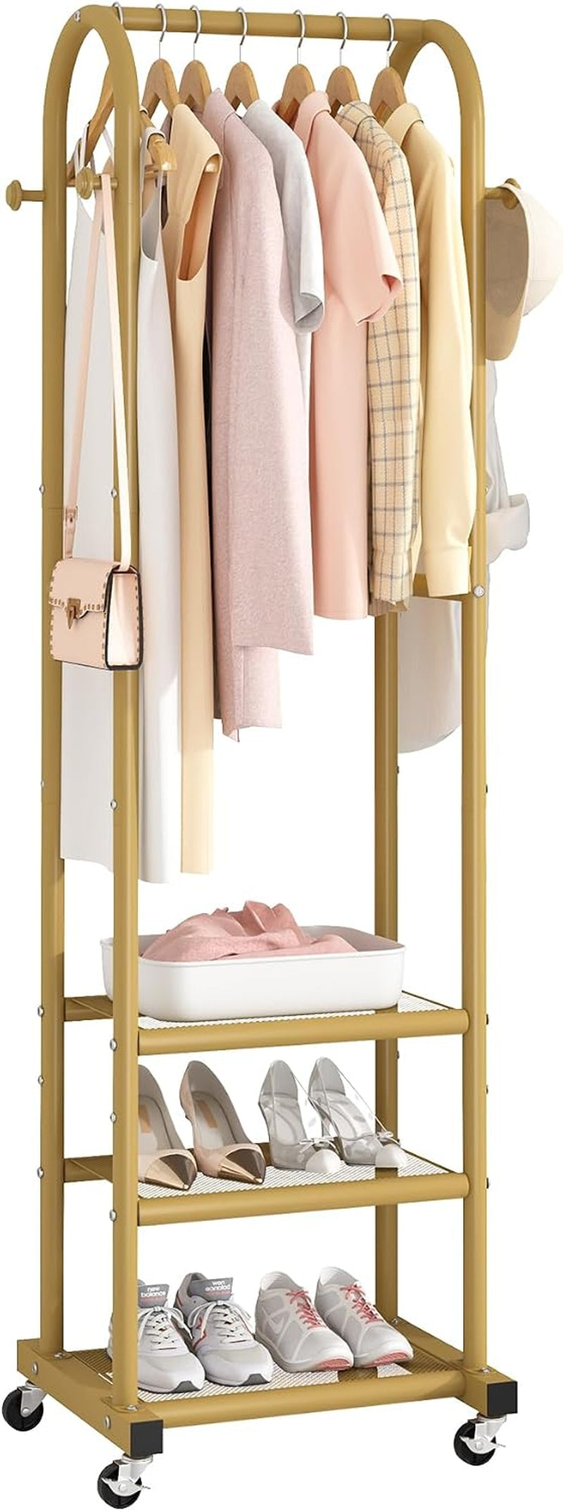 Portable Clothes Rack with Wheels, Space Saving Metal Clothing Rack
