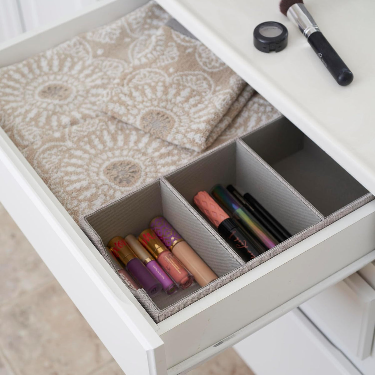 Household Essentials Grey 727-1 Deep 3 Section Drawer Organizer Box for Storage | 12 in X 6.13 in X 3.13
