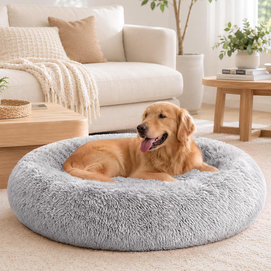 Sweetcrispy Large Dog Bed for Indoor, Calming Donut Bed for Dogs and Cats