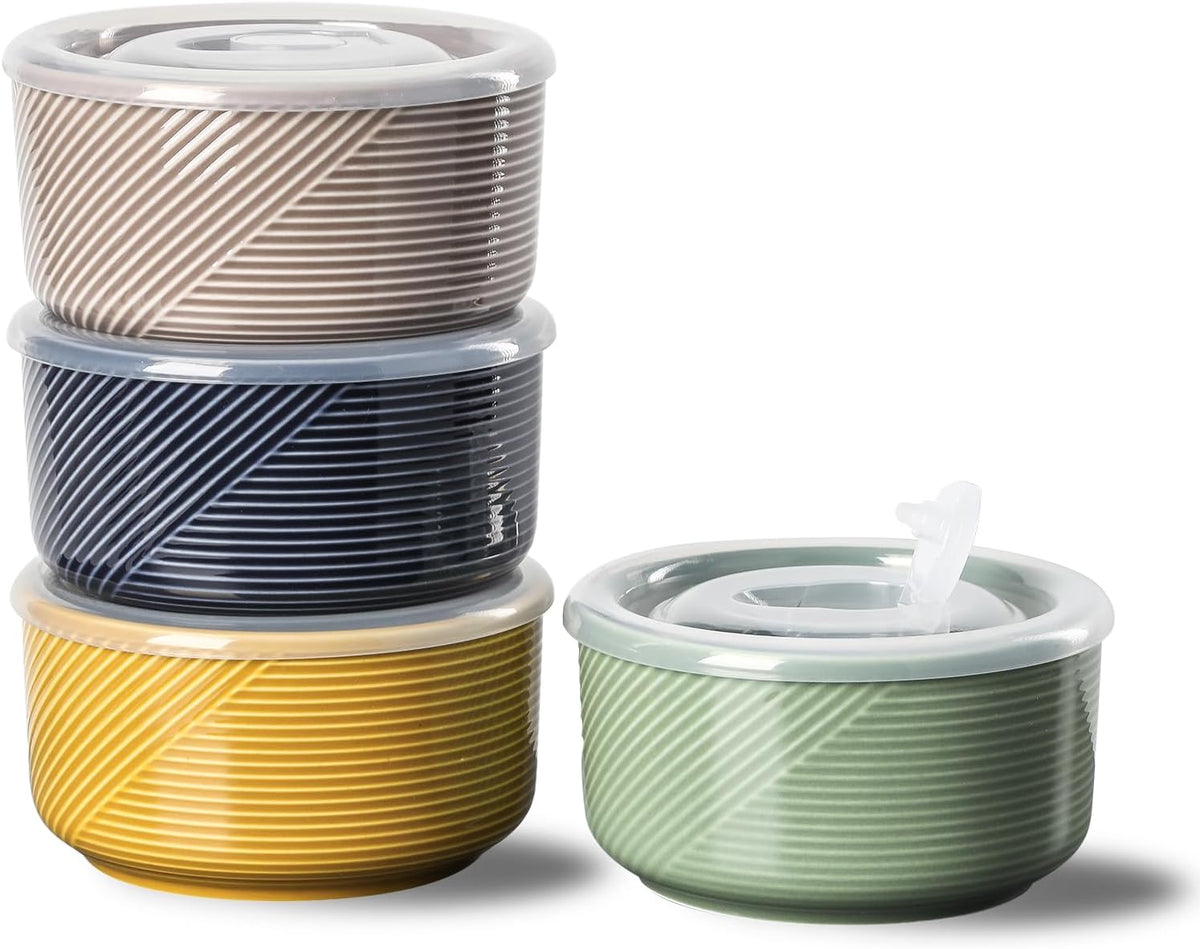 Ceramic Bowl with Lid, Microwave Safe - 20 Oz Multicolor