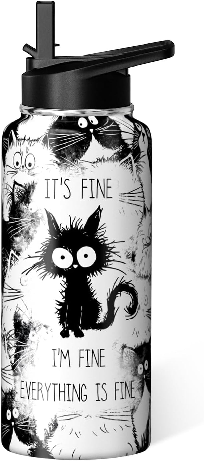 Cat Water Bottle 32Oz Funny Cat Gifts Stuff for Women Men Cat Lovers