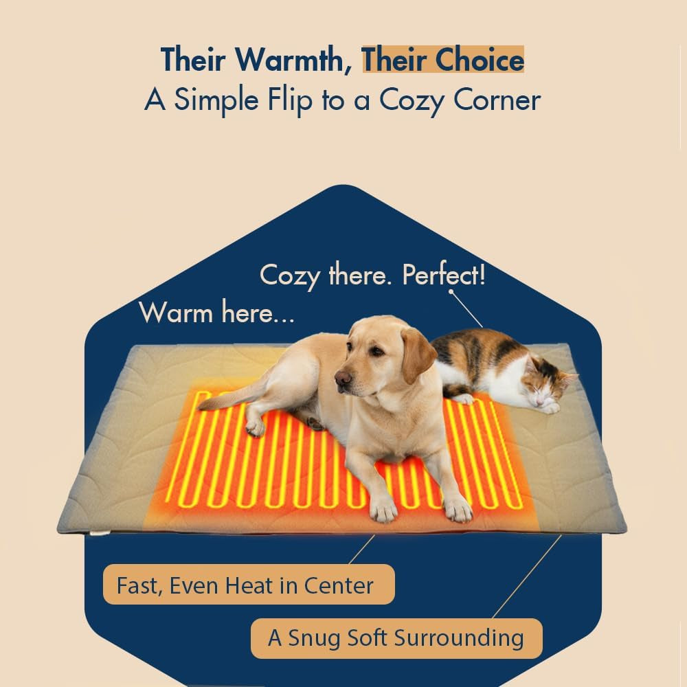 Vagascape Dog Bed, Waterproof Pet Bed with Removable Cover, Comfort Cat Dog Pad for All Seasons, Heating Khaki Rectangle Cat Mat with Nonskid Bottom