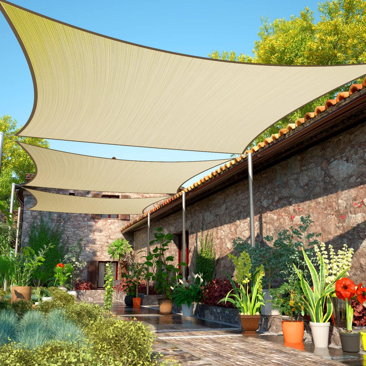Shademart 14' X 14' Beige Rectangle Shade Sail for Patio