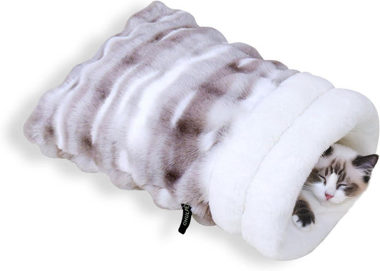 Cat Sleeping Bag, Puppy Sleeping Bag, Warm Pet Sleep Sack, Plush Pet Bed Mat, Washable Hideout Cave for Cat and Small Dog, 22.44 * 18.5In(Brown)