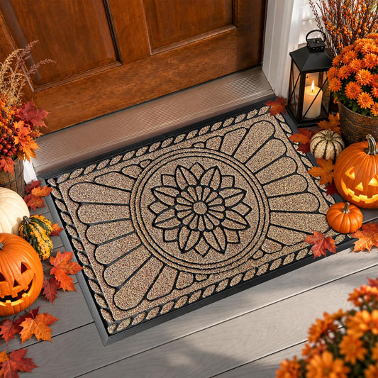 Front Door Mat, Heavy Duty Durable Welcome Mat for Outdoor Indoor, Dirt Trapper Waterproof Super Mud Scraper Door Mat for Entryway outside Patio Porch, 36" X 24", Brown Rectangular