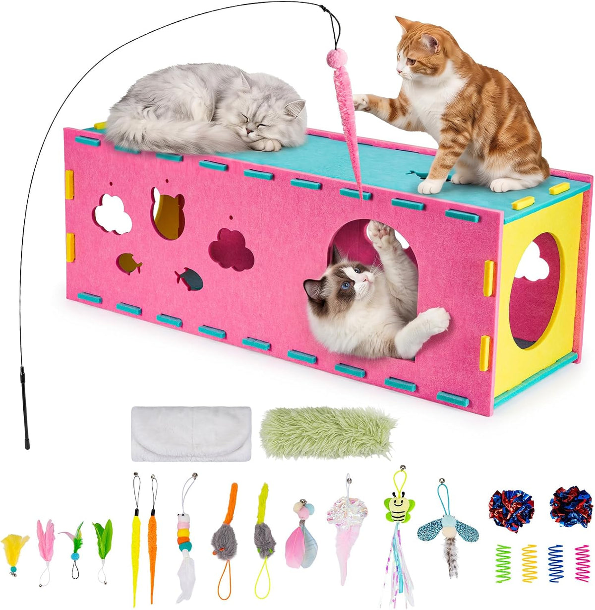 Asfrost 33Inch Interactive Cat Toy Feather Toys Playhouse for Indoor Cats