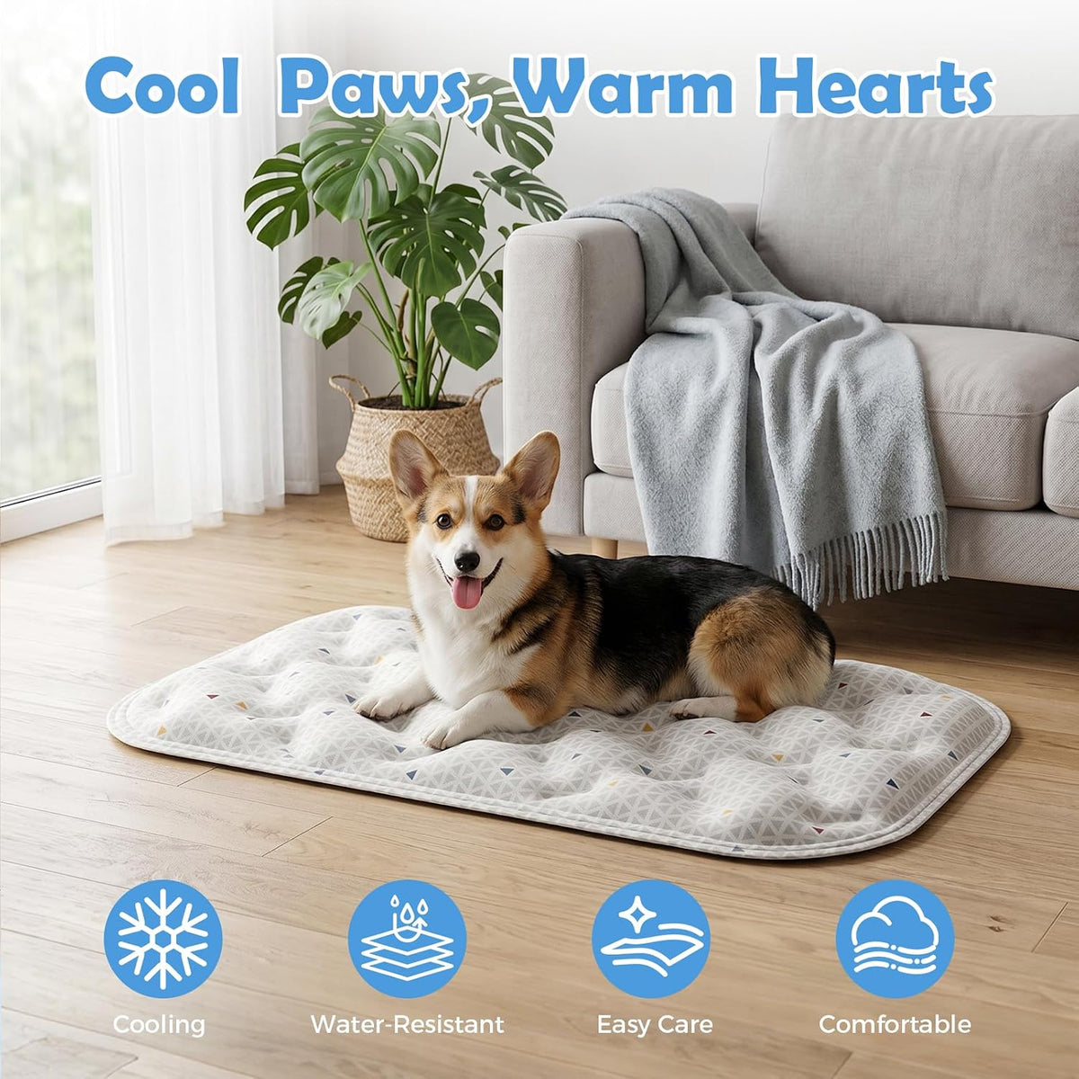 GTPLAYER Pet Stroller Cooling Mat for Cats & Small Dogs, 22.44"×13.39" Instant Self-Cooling Pad, Portable Kennel Mat for Stroller, Bed, Floor, Car Travel, Outdoor Summer Use, White