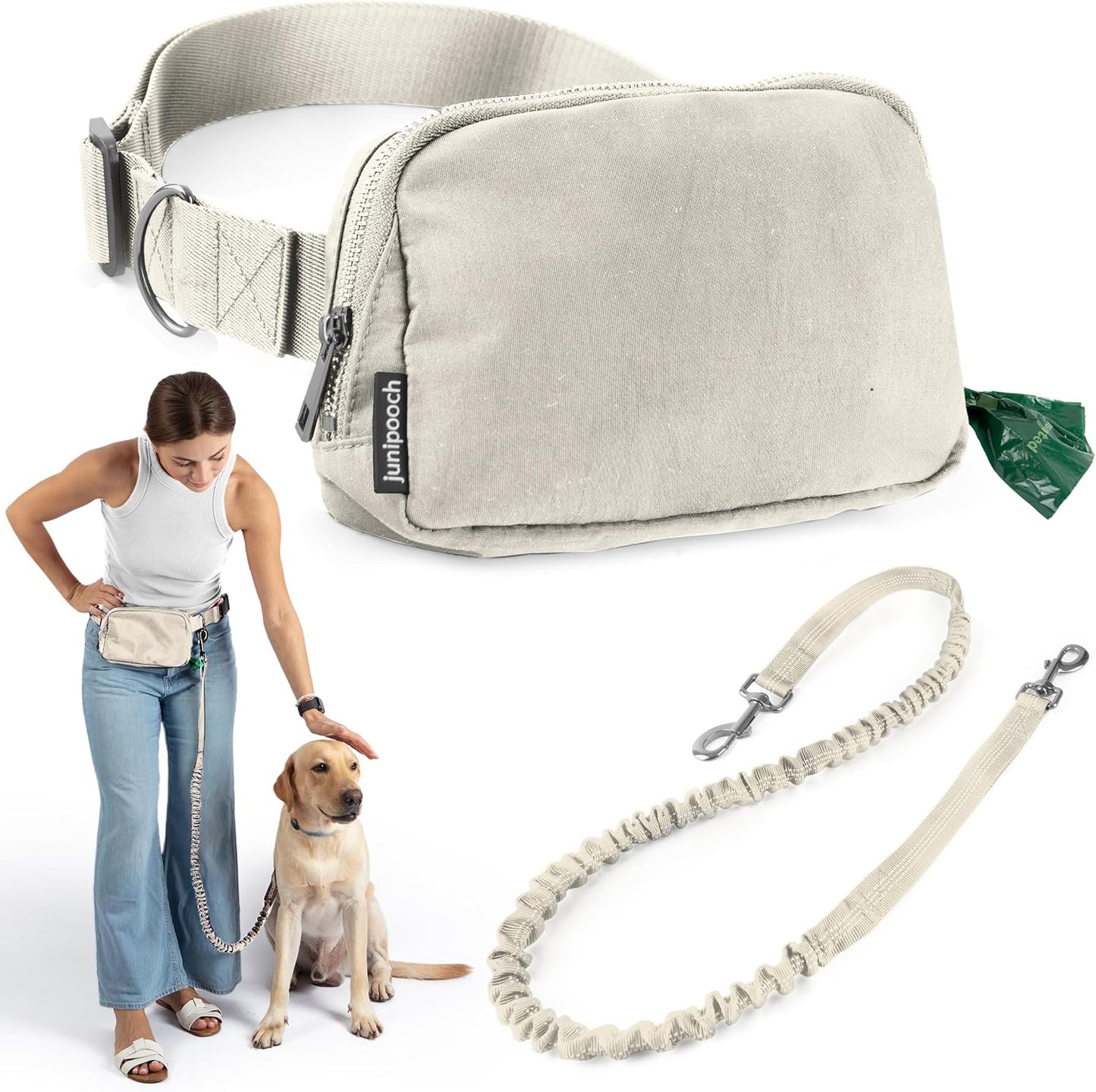 Hands Free Dog Leash with Dog Treat Pouch - Stylish & Trendy Waist Leash for Dog Walking - Wear around the Waist or Crossbody - Durable & Detachable - Shock Absorbing - Waste Bag Dispenser