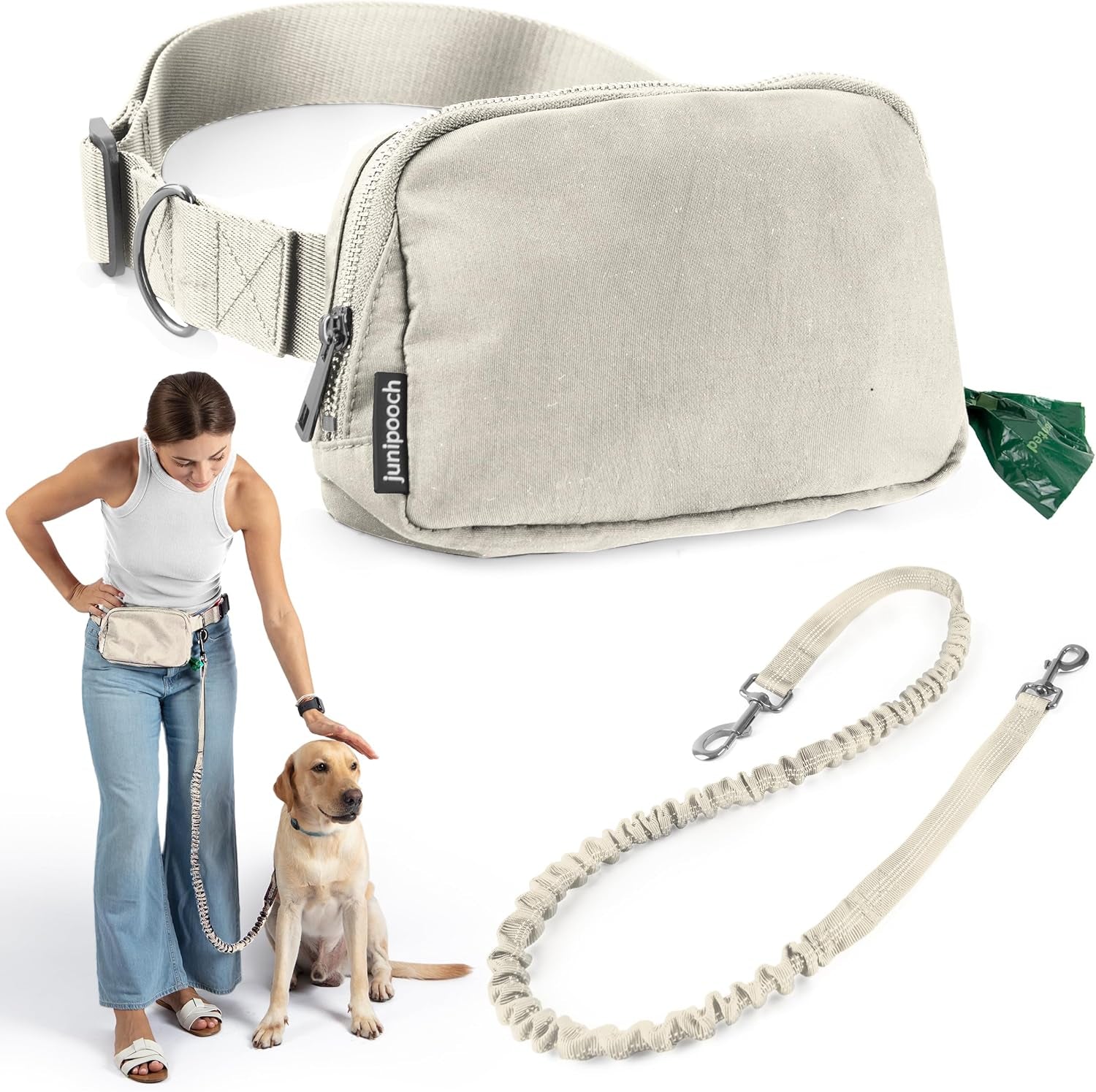 Hands Free Dog Leash with Dog Treat Pouch - Stylish & Trendy Waist Leash for Dog Walking - Wear around the Waist or Crossbody - Durable & Detachable - Shock Absorbing - Waste Bag Dispenser