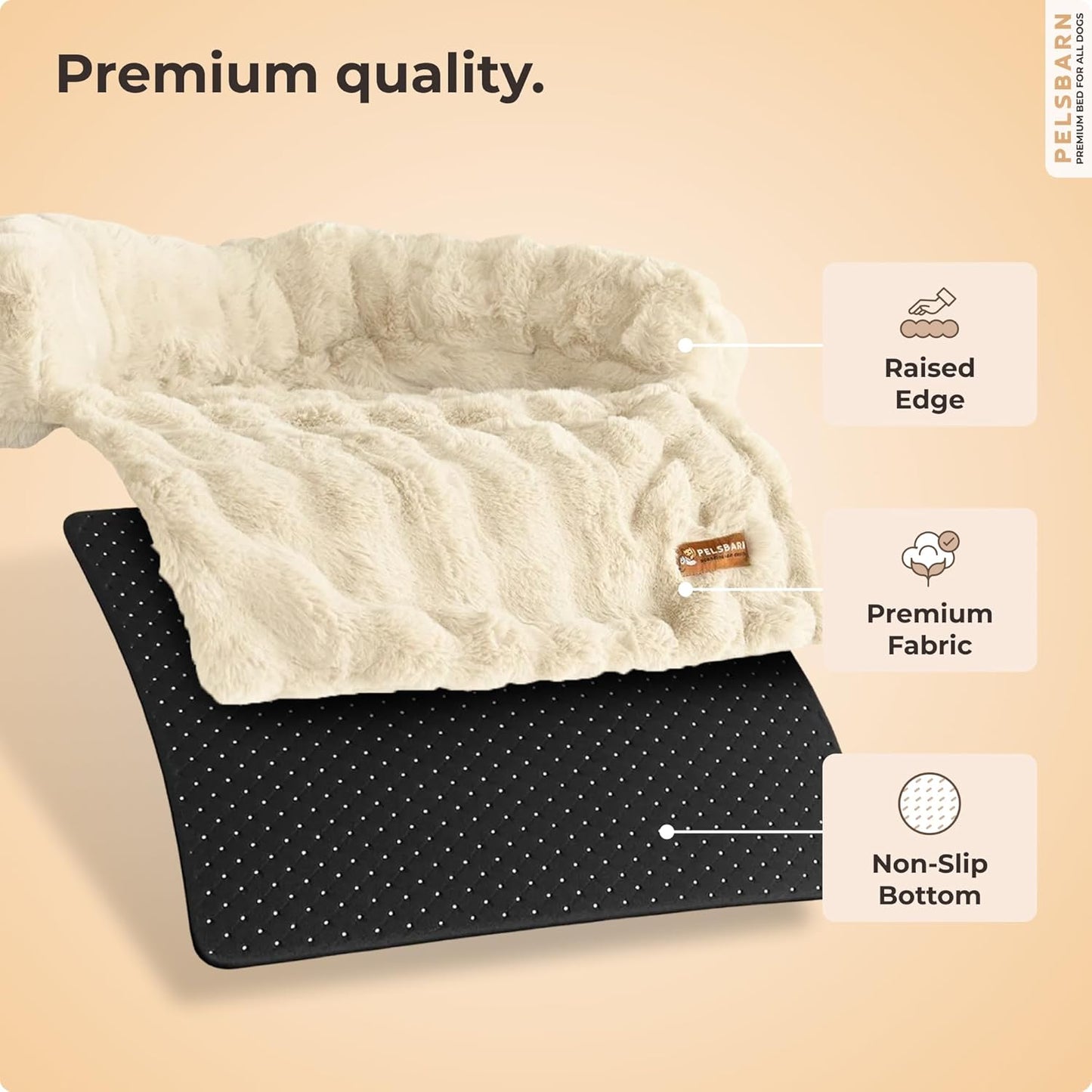 Pelsbarn Dog Bed for Couch, Luxurious Sofa Bed for Dogs with Non-Slip Oxford Bottom - Faux Rabbit Fur with Removable Cover, Small, Beige - 28X28 In