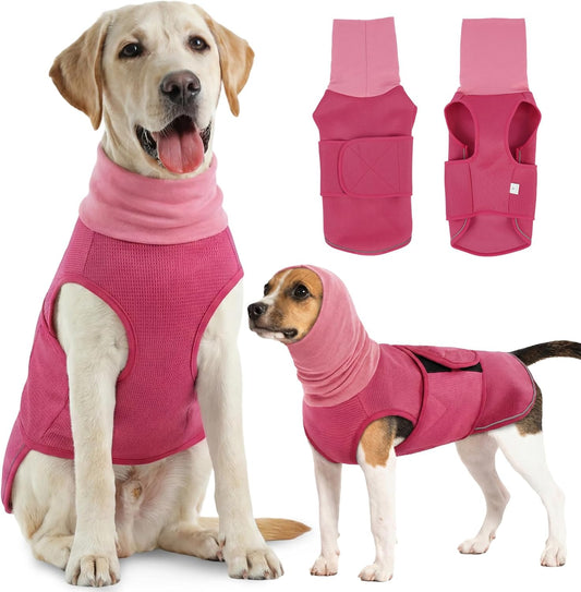 Dog Anxiety Vest with Hoodie, Adjustable Neck Wound Cover,Rose,S