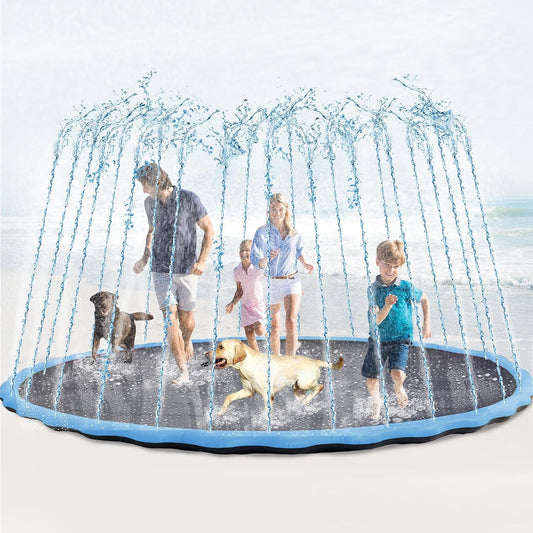 Lewtemi 10 Ft Extra Large Non-Slip Splash Pad 120" for Adult Kids and Dog, Giant Thicken Sprinkler Pool Summer Outdoor Toys Fun Backyard Fountain Play Mat for Family Pet Dog(Blue,Cute Style)