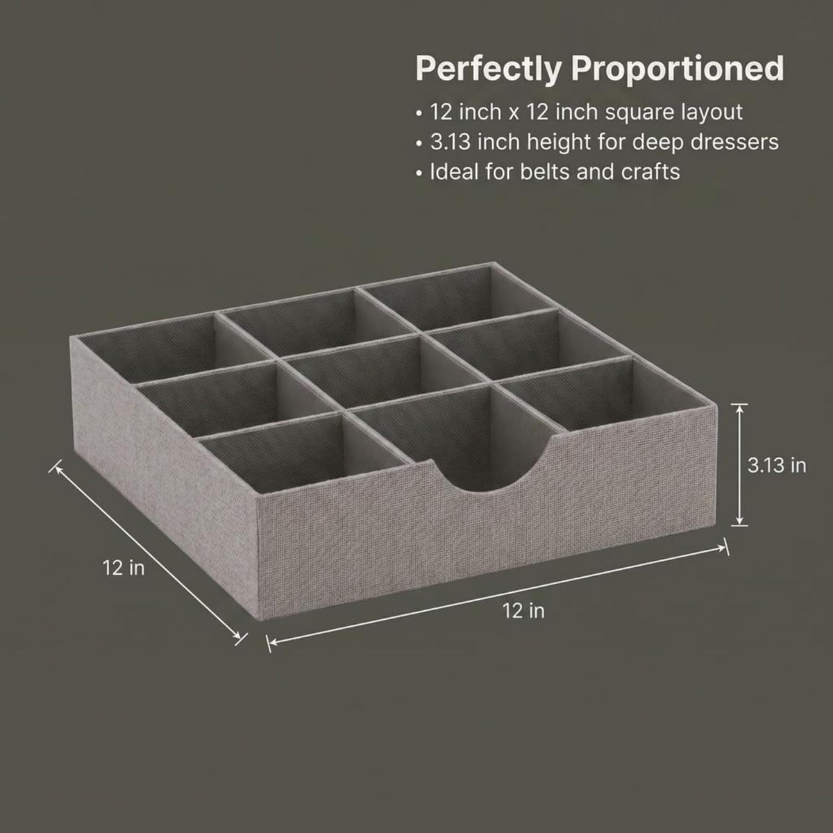 Household Essentials Grey 728-1 Deep 9 Section Drawer Organizer Box for Storage 12 in X 3.13