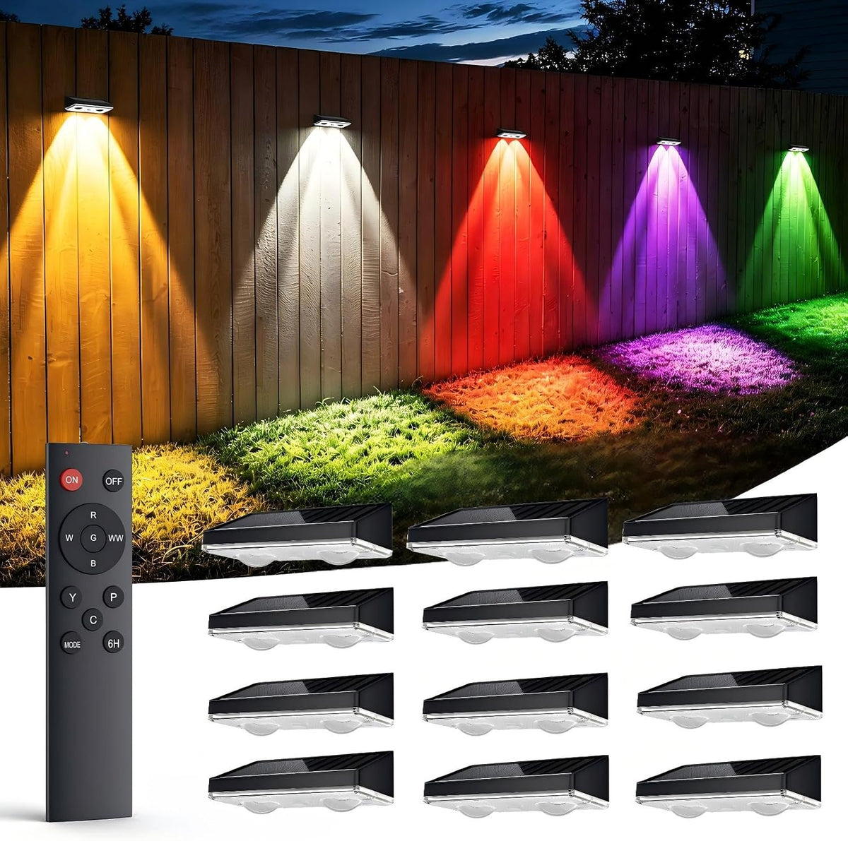 Fence Lights Solar Powered with Remote, 12 Pack Solar Fence Lights