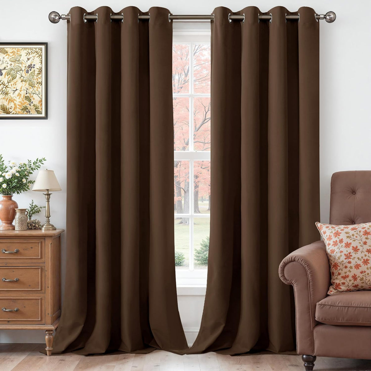 Youngstex Brown Velvet Curtains 84 Inch Length Living Room Blackout Drapes