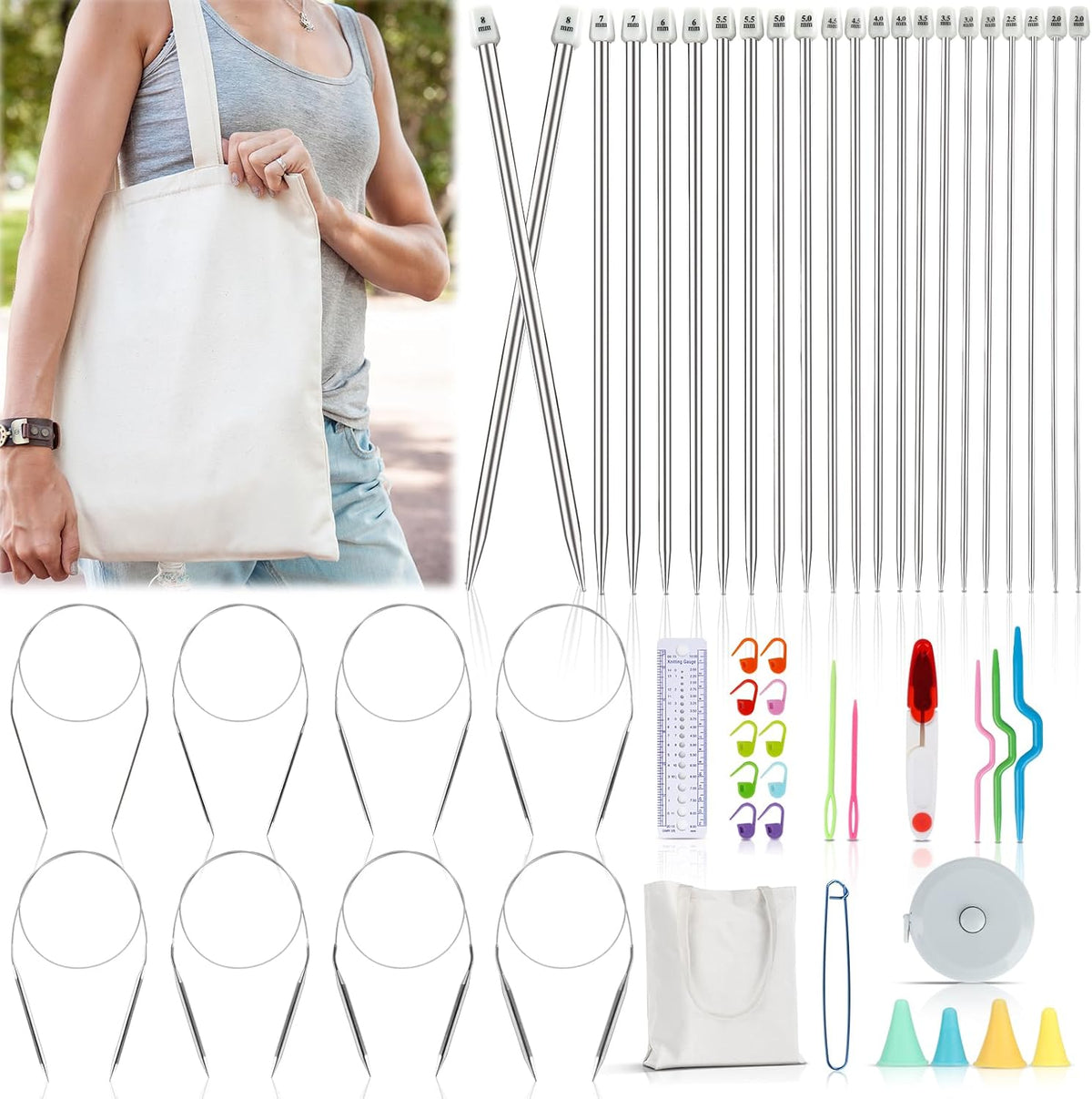 Katech Knitting Needles Set for Beginners, Complete Full Size Knit Needle