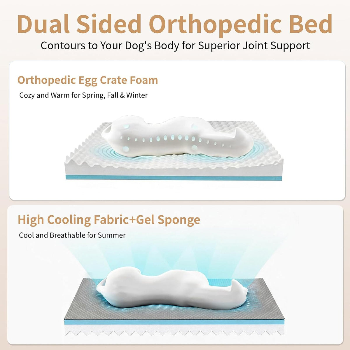 Large Dog Bed with Cooling Gel Memory Foam, Orthopedic Waterproof Pet Bed with Washable Cover & Non-Slip Bottom, Cooling Dog Couch Bed, Size: 40"*31.9 "8.1"