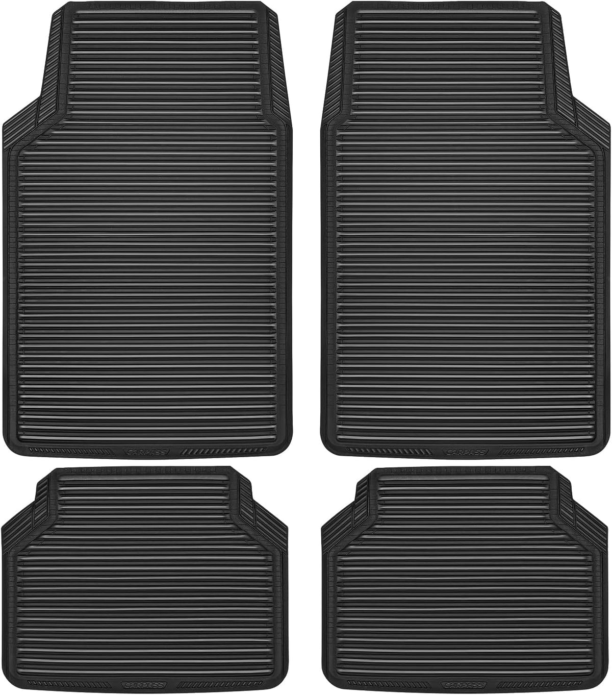 CAR PASS Rubber Car Floor Mats, All Weather Full Set 4-Piece, Waterproof Automotive Car Mats Trim to Fit Most Cars Sedans Suvs Vans, Heavy Duty Anti-Slip Easy Clean, All Black