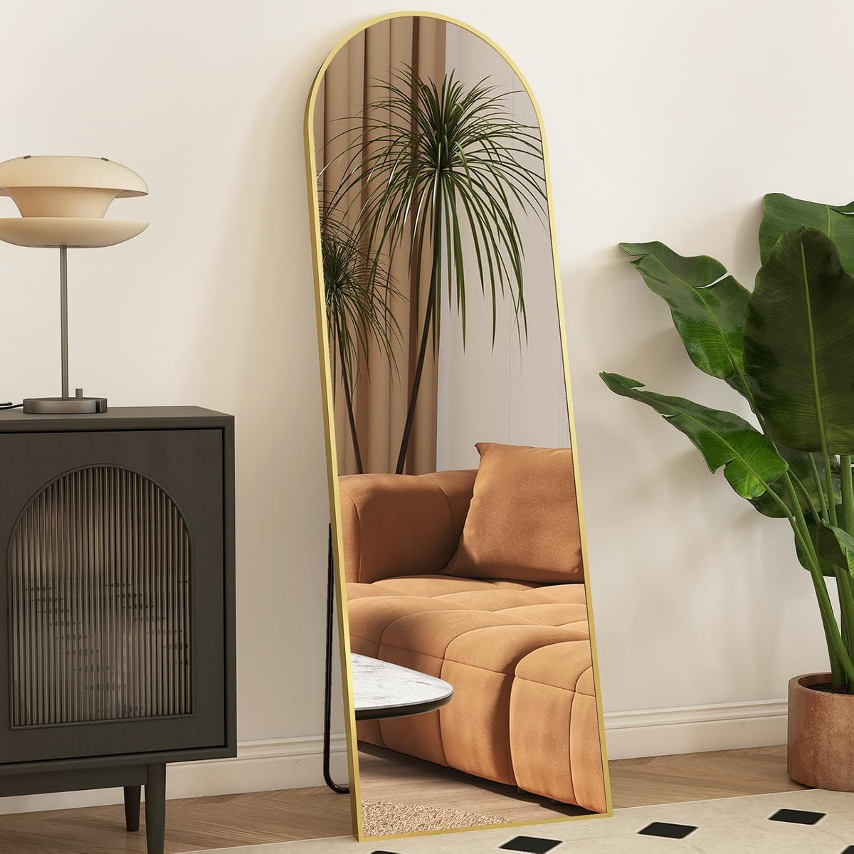 Arched Mirror Full Length, Upgraded 16"X59" Body Wall Mirrors with Shatter-Proof Glass, Floor Standing, Hanging or Leaning, Tall Arch Mirror with Stand Aluminum Alloy Frame for Bedroom Cloakroom
