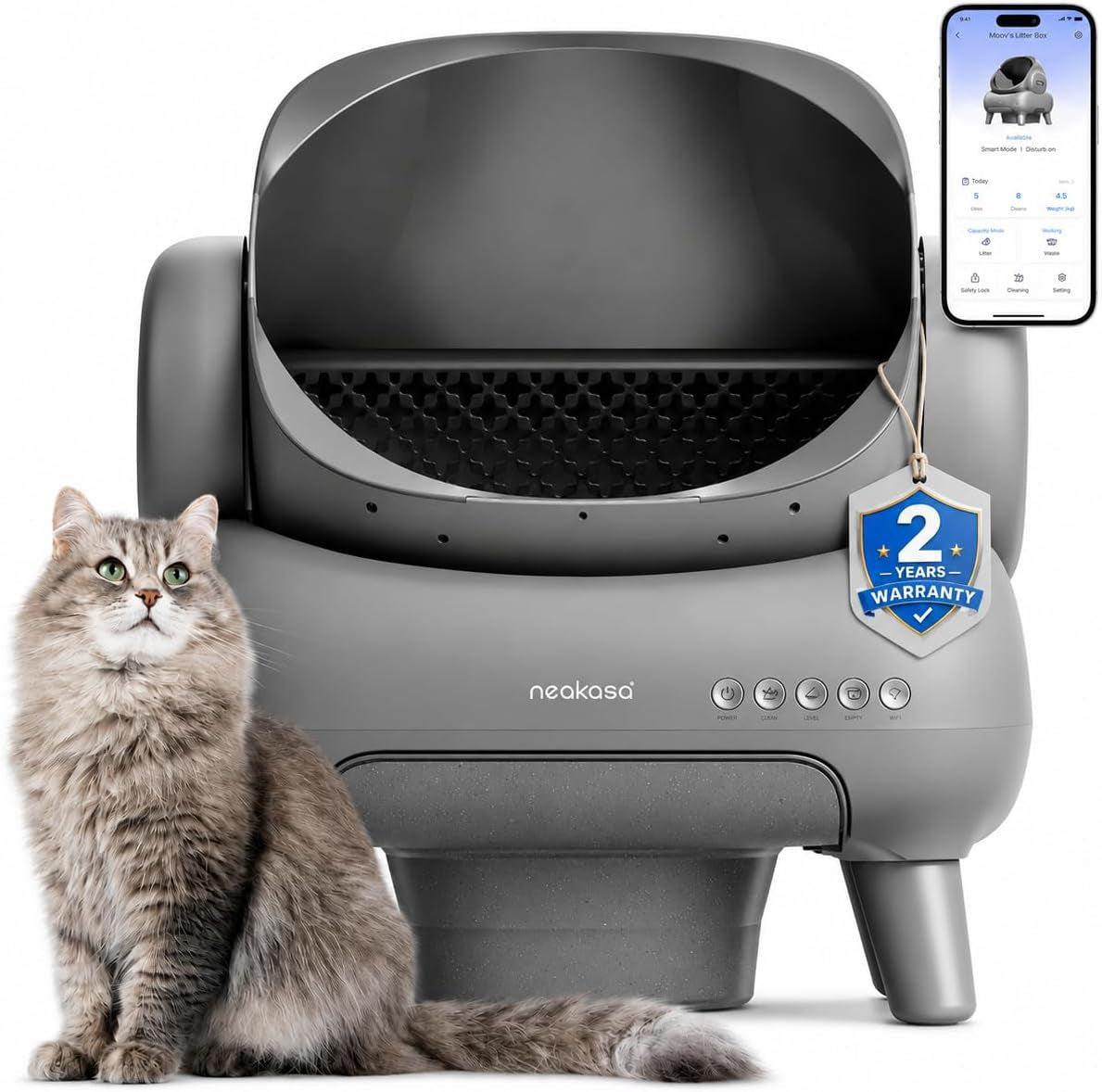 Neakasa M1 plus Open-Top Self-Cleaning Cat Litter Box, 360° Safety Sensors, Advanced Odor & Leak Control, Automatic for Large & Multi-Cat Homes, Litter Mat & 2 Rolls Refill Bags Included