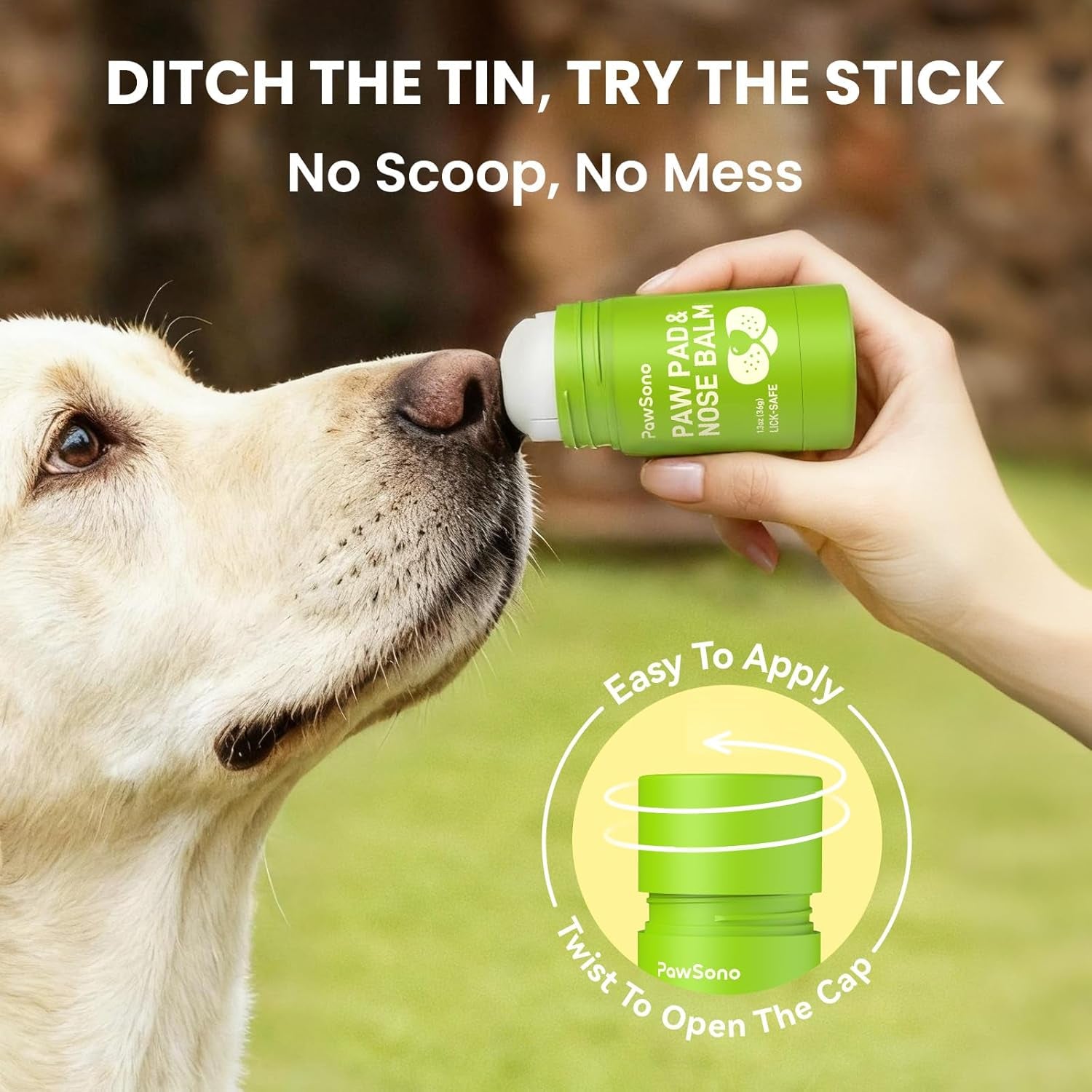 Pawsono Lick-Safe Dog Paw & Nose Balm with Coconut Oil | All-Natural Moisturizer & Soother for Dry, Cracked Pads & Snout, Heat & Cold Pavement Protection, Horse Hoof Care