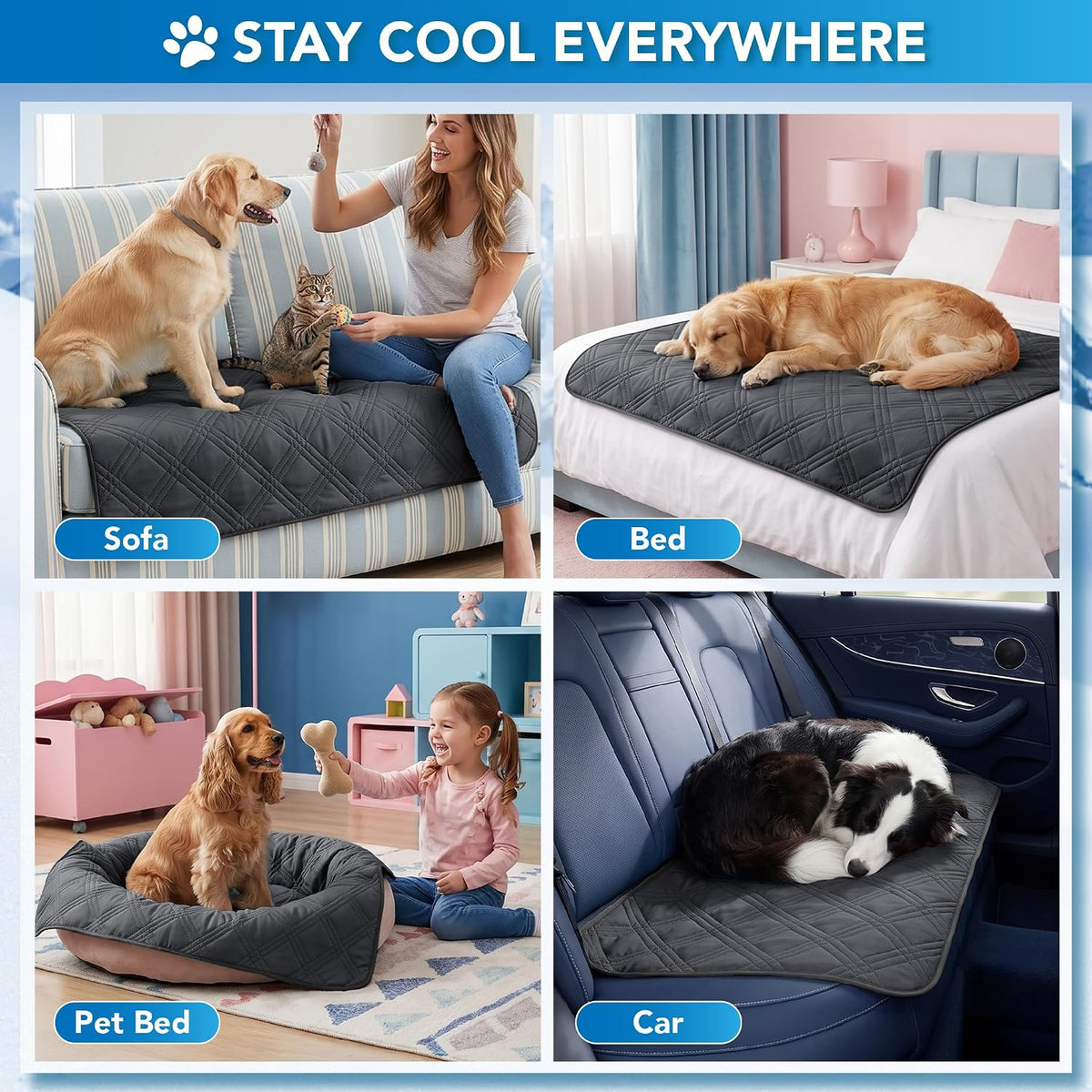 Petami Waterproof Dog Cooling Mat Pet Pad for Crate Couch Bed, Grey, 60X80