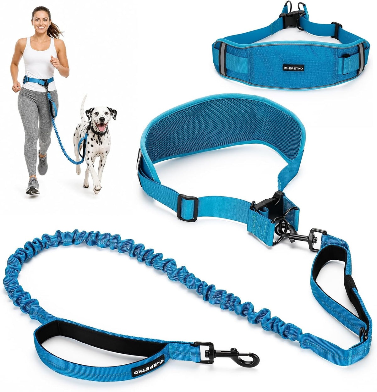 Hands Free Bungee Dog Leash for Medium to Large Dogs | Wider, Comfortable, Adjustable Waist Belt, Shock-Absorbing Elastic Cord, Dual-Reflective Handle, Walking and Jogging