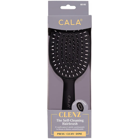 CALA CLENZ Self-Cleaning Hairbrush, Black, Press Clean Done, for All Hair Types