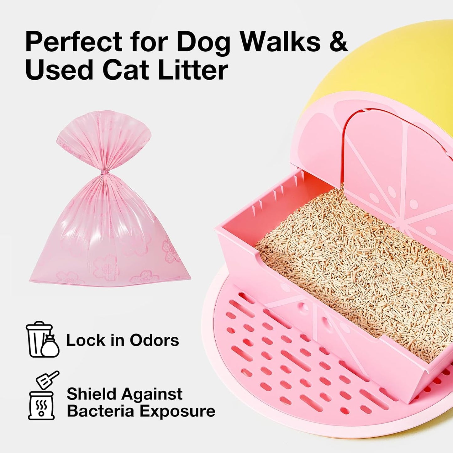 VETRESKA Dog Poop Bag Dispenser with Cherry Blossom Scented Poop Bags, Leak Proof and Extra Thick Pet Waste Bags, 1 Poop Bag Holder and 105 Bags for Dog Walking and Cats Litter, Pink