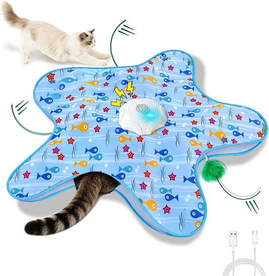 Motion Activated Interactive Cat Toy, Automatic Hide and Seek with Moving Feather, Animal Chirps, 3 Modes Auto Sleep, USB Rechargeable Enrichment Toy for Indoor Cats & Kittens