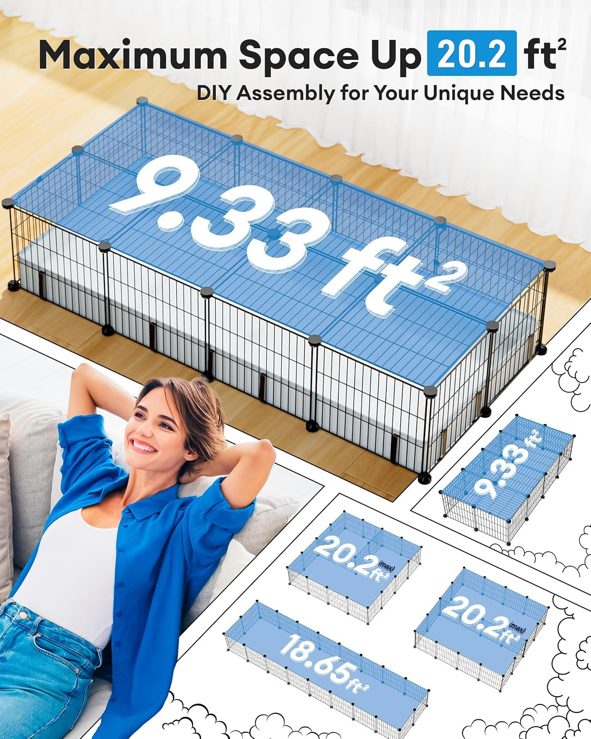 BUCATSTATE Guinea Pig Cages for 2, 20 Panels Guinea Pigs Playpen with Waterproof Mat, Metal Rabbit Cage Indoor for Hedgehogs, Quail, Chickens (56" L X 24" W X 12" H)
