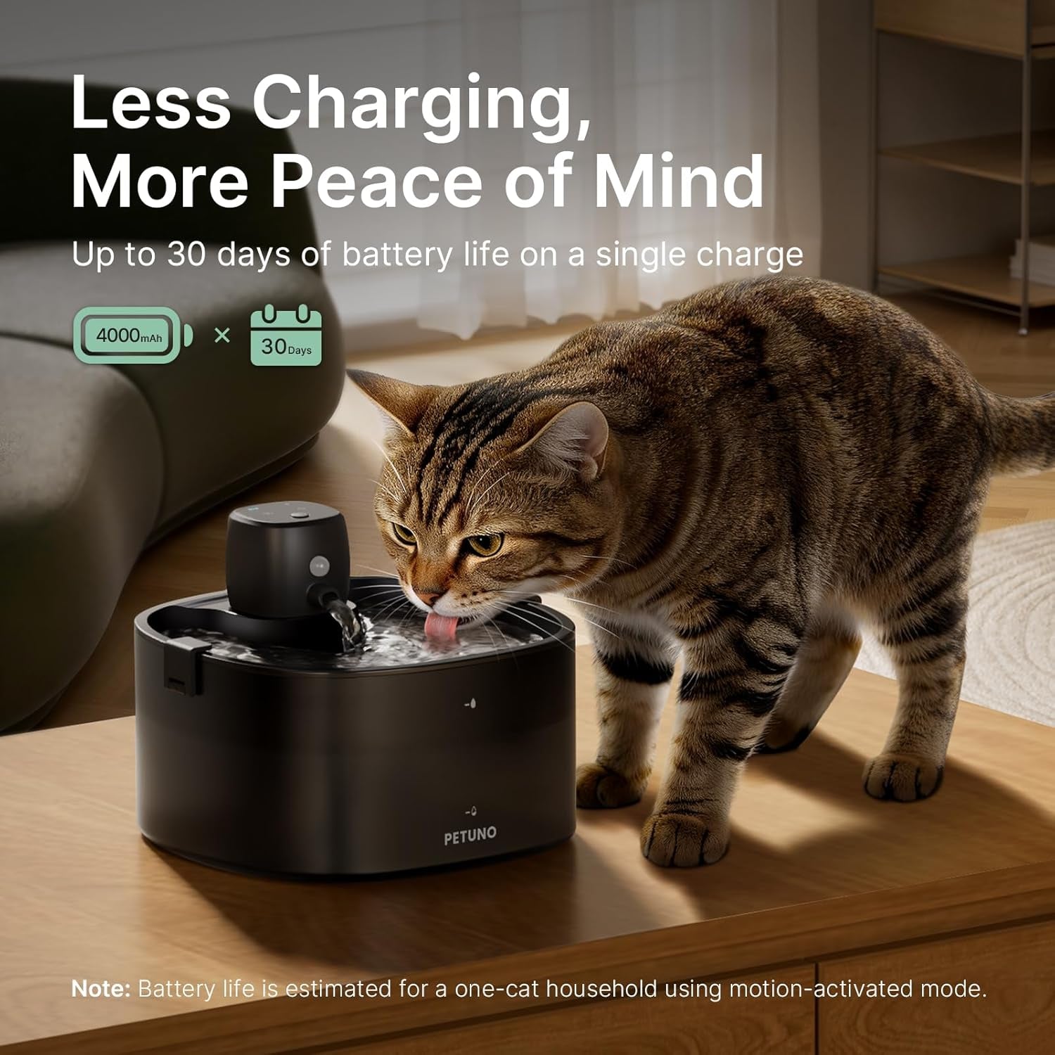 Wireless Cat Water Fountain, Cat Fountain Battery Operated, 78Oz/2.3L Pet Water Fountain Cordless, 4000Mah Rechargeable Automatic Fountain with Motion Sensor, Ultra-Quiet Pump & Locking Lid, Black