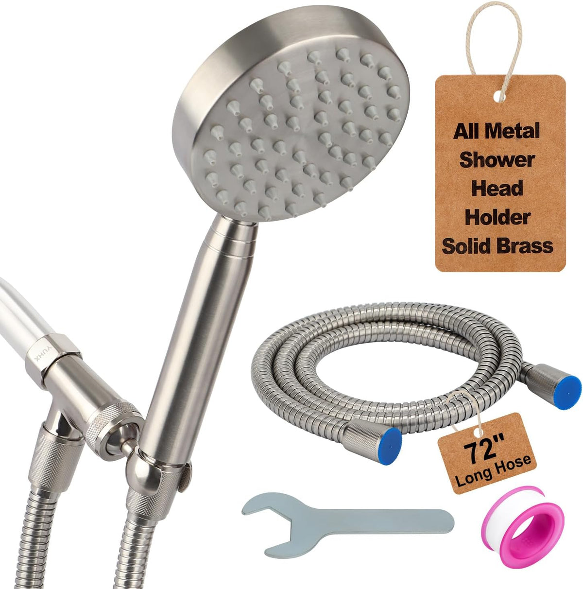 All Metal Shower Head with Handheld, Flexible Long Hose High Pressure Spray