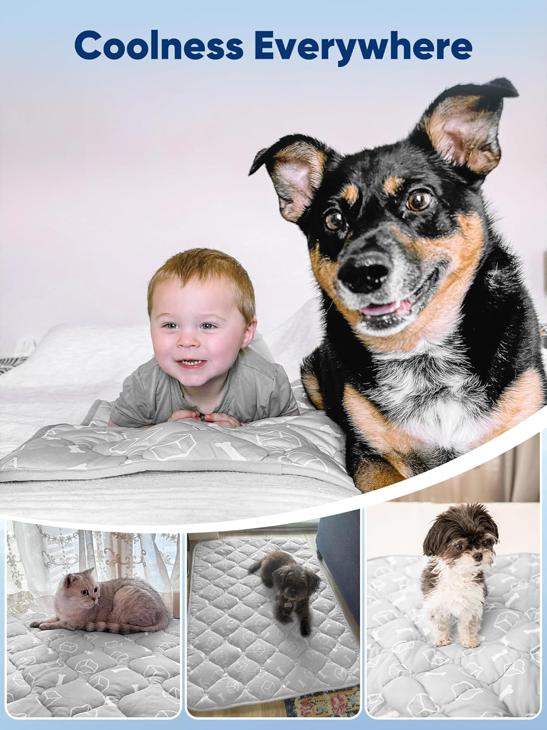 Rywell Dog Cooling Mat 2.0, Elegant Grey, 44"*32" Thick & Durable Cooling Mat for Extra Large Dogs, Extended Cooling with Waterproof & Color-Changing Arc-Chill Fiber (Q-Max>0.5), Ideal for Summer